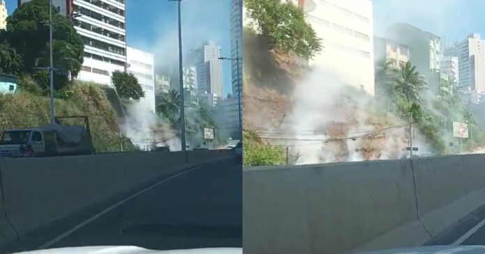 video:-incendio-atinge-parte-de-vegetacao-na-avenida-garibaldi,-em-salvador