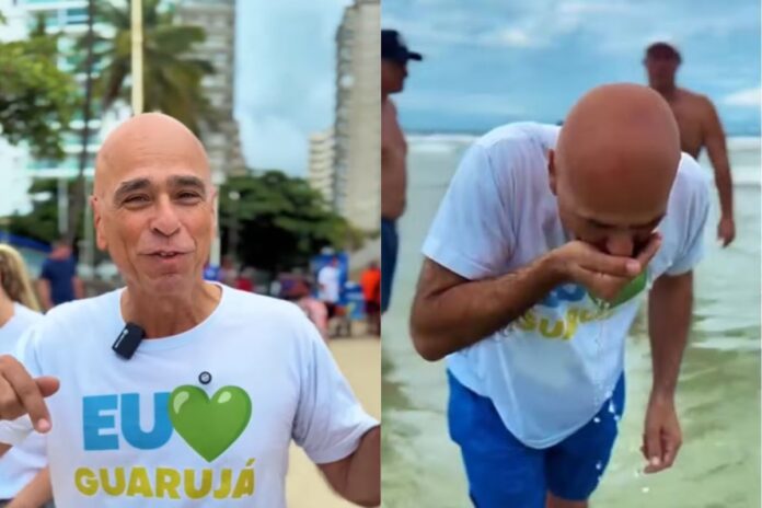 prefeito-do-guaruja-posta-video-bebendo-a-agua-do-mar:-“esta-limpa”