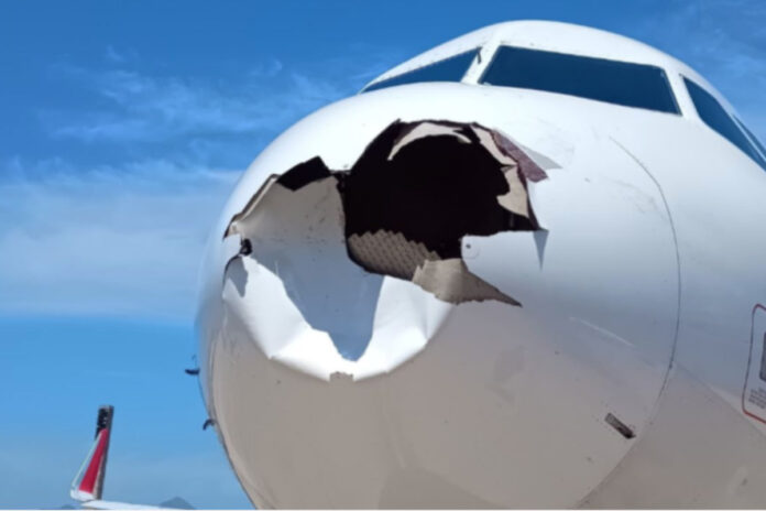 rj:-aviao-da-latam-bate-em-passaro-e-voo-e-cancelado.-veja-como-ficou