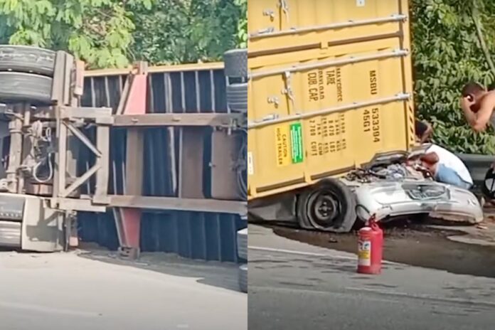 video:-carreta-tomba,-esmaga-carro-e-deixa-3-mortos-em-rodovia-de-sp