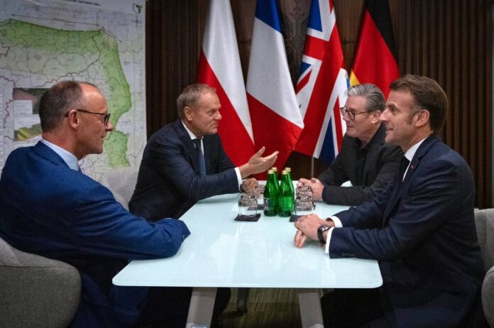 lideres-europeus-macron,-merz,-starmer-e-tusk-visitam-a-ucrania