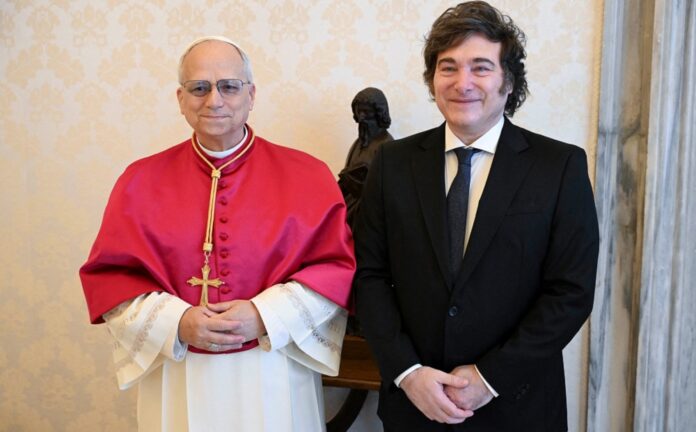 papa-leao-xiv-recebe-javier-milei-e-afirma-que-visitara-a-argentina