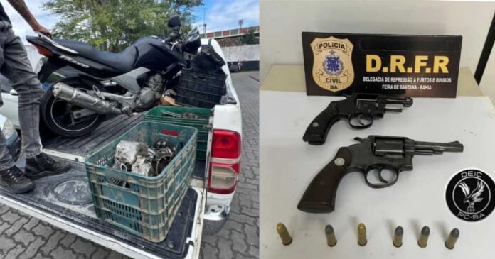 homem-e-preso-com-duas-armas-e-pecas-de-motos-desmontadas-em-feira-de-santana