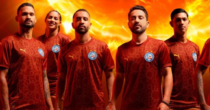 bahia-e-puma-lancam-terceiro-uniforme-de-2025-com-inspiracao-no-sol-e-na-forca-criativa-do-nordeste;-confira