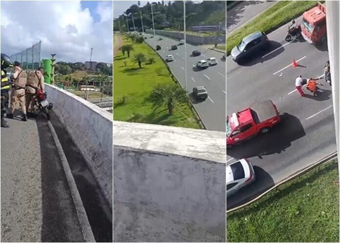 video:-motociclista-cai-de-viaduto-na-av.-paralela-apos-se-desequilibrar-e-e-atendido-pela-samu