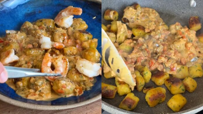 aprenda-fazer-nhoque-de-banana-da-terra-ao-molho-de-moqueca-de-camarao