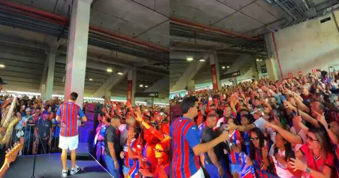 video:-thiago-aquino-comanda-a-festa-no-pre-jogo-de-bahia-x-confianca,-pela-final-do-nordestao