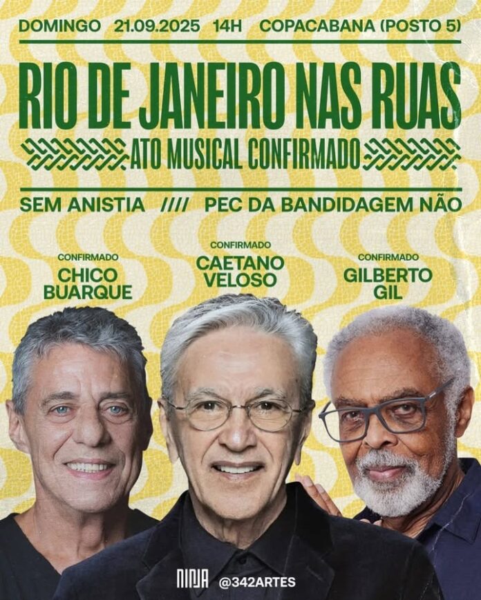 manifestacao-contra-“pec-da-blindagem”-no-rio-de-janeiro-tera-trio-eletrico-com-caetano-veloso,-chico-buarque-e-gilberto-gil
