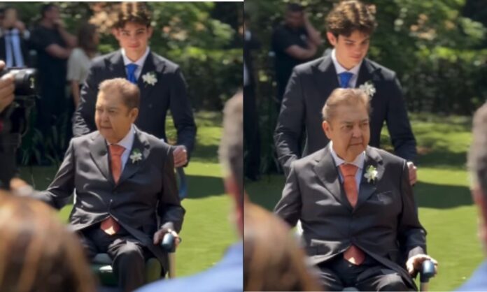 de-cadeira-de-rodas,-faustao-leva-filha-lara-ao-altar-durante-casamento de-cadeira-de-rodas,-faustao-leva-filha-lara-ao-altar-durante-casamento