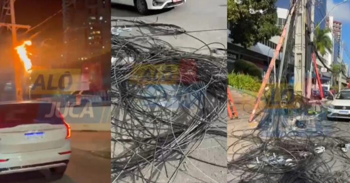 fiacao-de-poste-incendiada-deixa-transito-congestionado-na-avenida-tancredo-neves,-em-salvador fiacao-de-poste-incendiada-deixa-transito-congestionado-na-avenida-tancredo-neves,-em-salvador