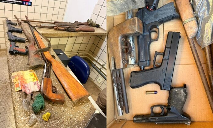 escondidas-em-terreno:-policia-apreende-sete-pistolas-caseiras-e-replicas-proximo-a-colegio-em-alcobaca