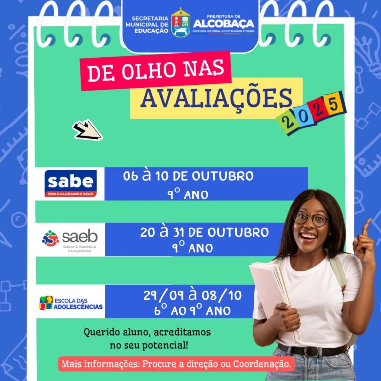 Alcobaça realiza avaliações de 2025 com foco na educação de 6º ao 9º ano