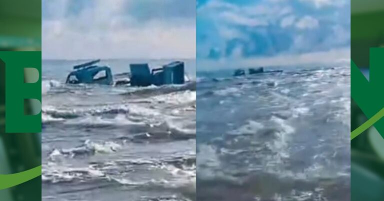 video:-caminhao-que-transportava-geradores-para-festa-de-iemanja-cai-no-mar-apos-acidente-em-curva-de-itubera