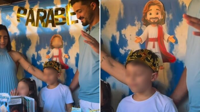 menino-de-7-anos-celebra-aniversario-com-tema-de-jesus-e-se-emociona-ao-rezar