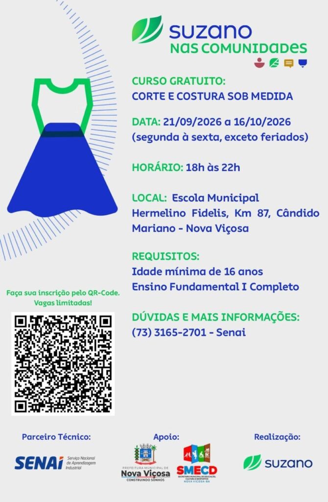 Suzano e Senai estão oferecendo cursos gratuitos de corte e costura, instalador de placa solar, produção de biscoitos e pedreiros 2 5dc45852