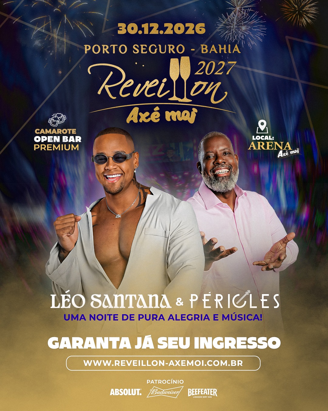 Réveillon Axé Moi 2027 terá shows de Péricles e Léo Santana em Porto Seguro