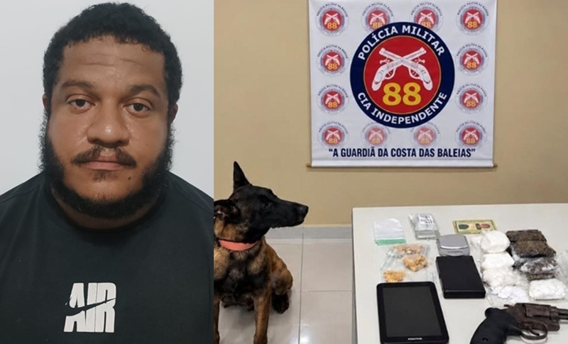 PM prende suspeito por tráfico de drogas e porte de arma em Caravelas