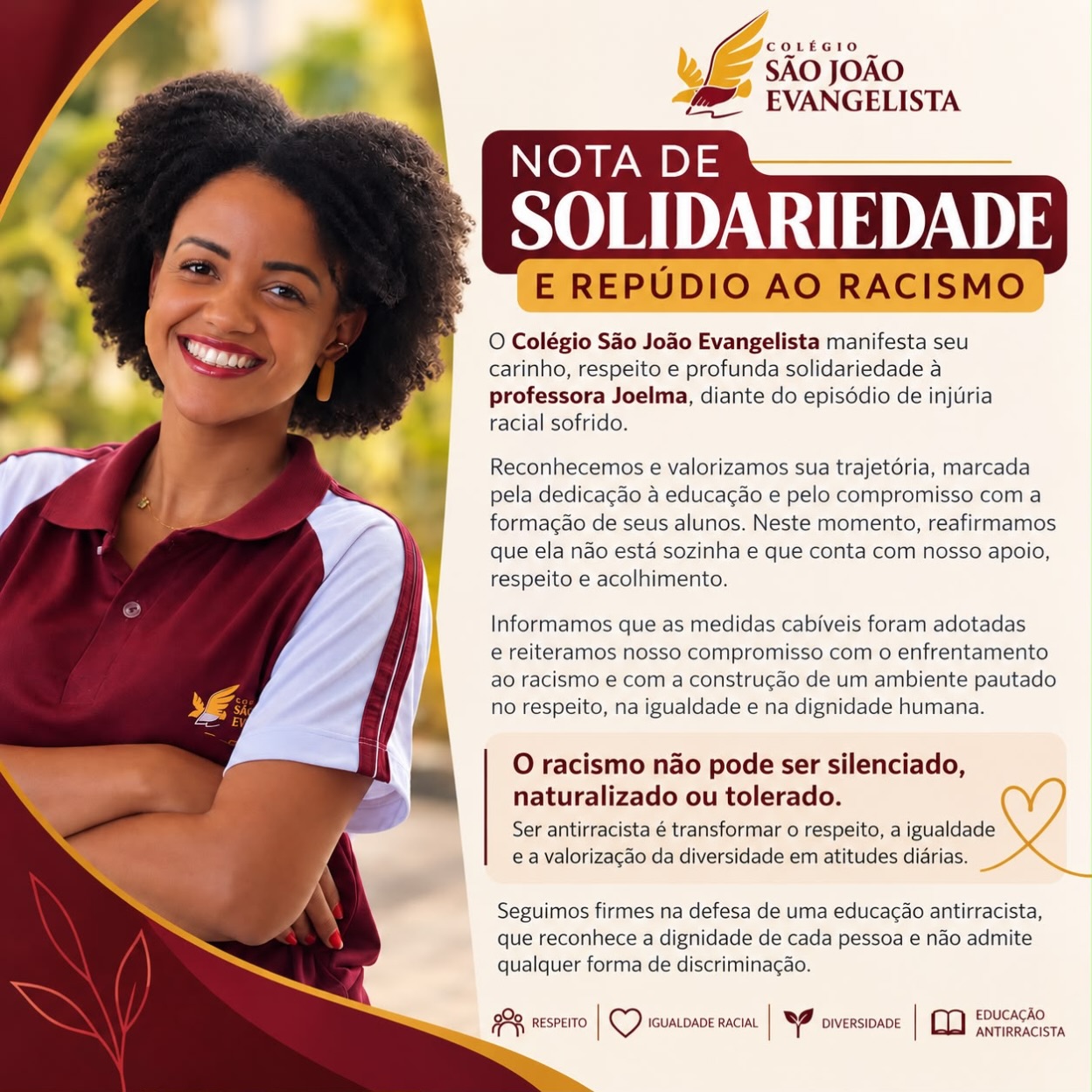 Colégio de Itamaraju manifesta apoio à professora vítima de ameaça e injúria racial