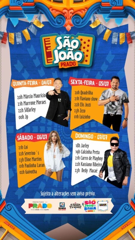 Silfarley vai abrir a programação do primeiro dia do São João de Prado. Veja a programação completa 3 Programacao completa do Sao Joao de Prado