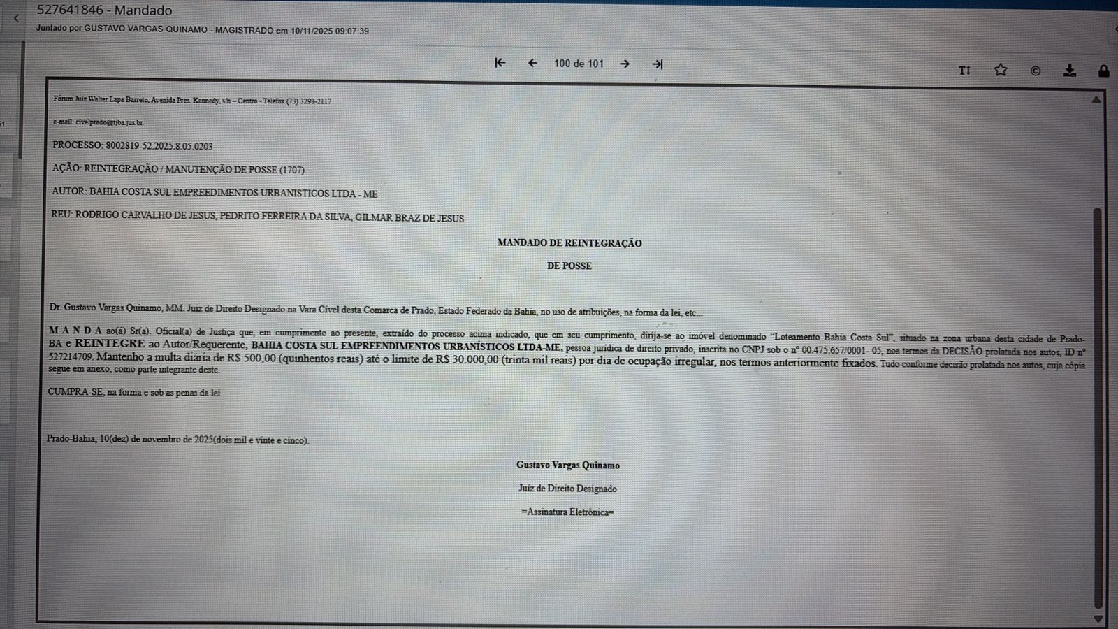 Novo capítulo da área da Basevi: Comarca de Prado volta a determinar reintegração de posse em área da Basevi 1 Imagem do WhatsApp de 2025 11 10 as 14.11.23 98464ea3